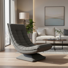 Relaxing Swivel Home Ergonomic Adjustable Backrest Lounge Chair Grey Fabric