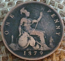 1879 VICTORIAN ONE PENNY BUN/YOUNG HEAD QUEEN VICTORIA COIN SEE PIC Z 1100