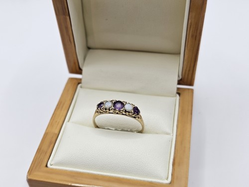9ct gold opal amethyst ring - opal,