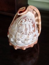Vintage Italian Hand Carved CAMEO SHELL Night Light Shade - 3 Graces