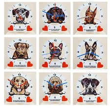 Quartz Wall Clock, Dog Breeds, Cartoon Style Peeking Dogs, 50+ Breeds, 2 Sizes