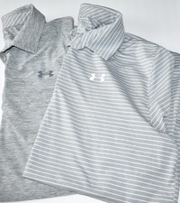 Under Armour Heat Gear Loose Men's Bundle Of (2) Gray Golf Polo Shirts Size (LT)