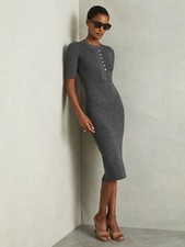 Reiss Grey Sandy Ribbed Wool Blend Midi Dress UK M MEDIUM 10 NEW £158.00
