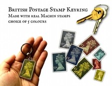Machin Postage Stamp Keyring - choice of colours - GB definitive upcycled keyfob