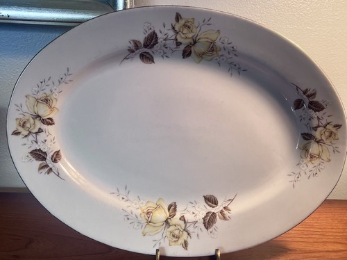 Vintage yellow rose china oval - vintage,