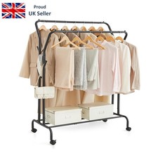 Double Clothes Hanging Rail with Wheels and Shelf. 100 kg Total Max. Load