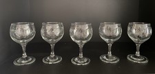 Vintage hand cut Wine Glasses Set of 5 with grapes and vines Pattern