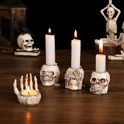Halloween skeleton candlestick - halloween,