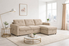 Beige Corner Sofa Bed With
