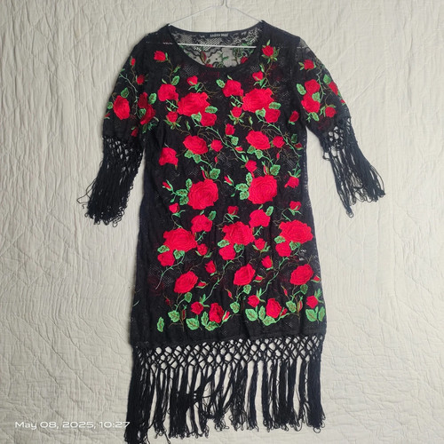 Black red rose embroidered - black,