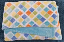 Little Miracles Costco Blanket Aqua Blue Orange Yellow Green Squares Thick
