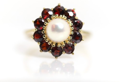 Ladies yellow gold - gold, garnet