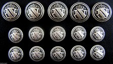 Set of Round Metal Military Blazer Buttons - Antique Silver Buttons Shield B1978