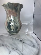 SOMERSET DRAGONFLY STUDIO POTTERY TERRACOTTA, IRIDESCENT VASE 5.5 " HIGH,