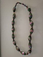 Green Venetian Glass Vintage Wedding Cake Necklace 18 Inch