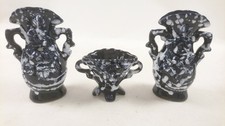 Vintage Black Ceramic Vases and Bowl Set with White Drip Glaze Design Collectors