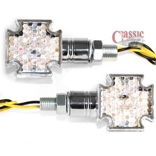 LED Maltese Cross indicators (pair) custom streetfighter winker blinker Chrome 