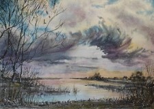 Original Artwork Modern Painting Landscape SKY RIVER FOREST Seascape Art Gift A4