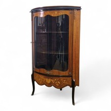 Inlaid Kingwood Bow Front Corner Cabinet – Antique-Style Display Cupboard + Key