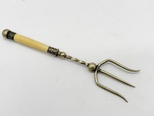 VINTAGE TRIDENT FORK WITH BONE HANDLE & ORNATE METALWORK ANTIQUE SERVING 