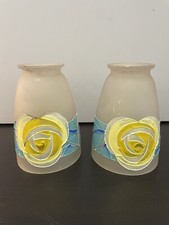 pair of vintage glass light shades with unusual decoration floral yellow pattern