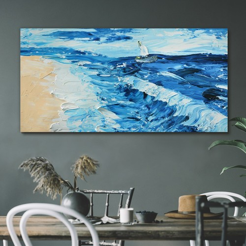 Painting coast sea boat canvas - coast,