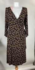 Black & Brown Patterned Barbara Hulanicki Wrap Dress UK 14