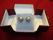 VINTAGE BALLOU MABE PEARL STUD EARRINGS W/14K STUDS - FANCY DESIGN & WELL MADE