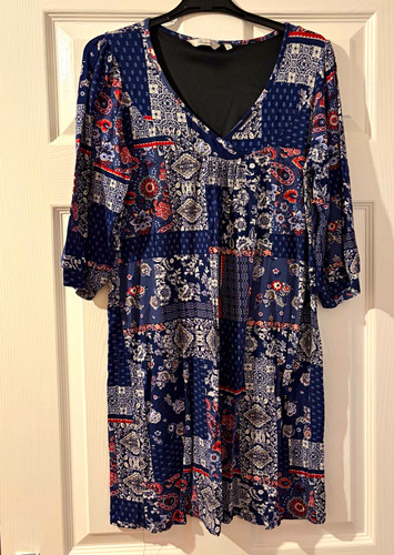Peacocks blue patchwork skater - blue,