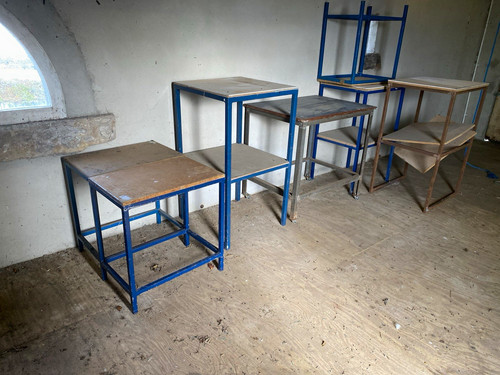 Blue metal frame workbench - metal,