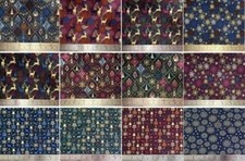 Christmas Festive Gold Metallic Geen Navy Purple 100% Cotton Fabric
