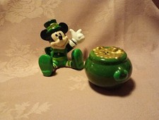CRUET salt & pepper RARE collectable LEPRECHAUN MICKEY MOUSE & POT OF GOLD