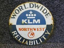 KLM Northwest Worldwide Reliability Porcelain Enamel Advertising Sign 