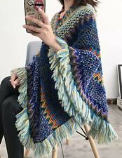 Crochet Knitted  Edgy Urban Boho Hippy Knit Winter  Poncho Jumper Jacket 10 12