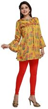 Women Ethnic Kurti Tunic Yellow Top Kurta Shirt Dress Silk Printed  EASHITA06B