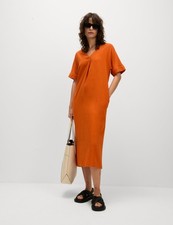 Marks & Spencer Womens Orange Linen Maxi Shift Midi Women Dress - M&S