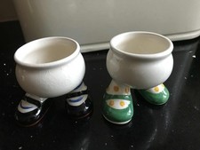Pair of Vintage Carlton Ware Egg Cups Feet / Walking Black and Green