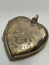 Antique Edwardian vintage rolled gold engraved heart shaped locket pendant LOVE