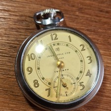 Vintage Chrome Ingersoll Triumph Pocket Watch Working c1970