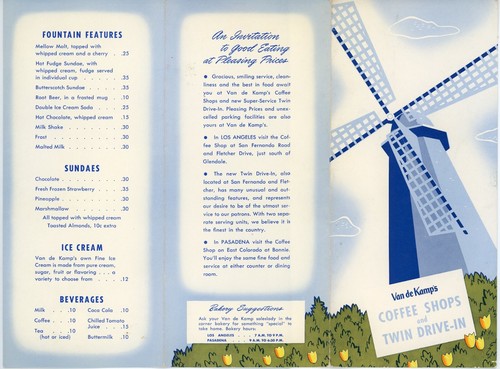 1940s van kamp - kamp's, menu