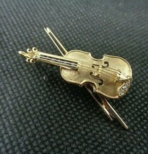 Gold Diamond VIOLIN Brooch  or CHELLO & Bow 9ct Gold Vintage Brooch or  Pin