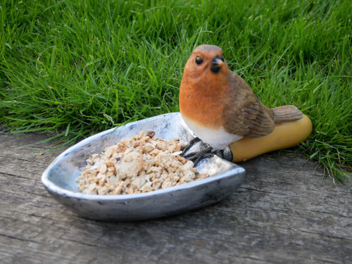 Resin red robin bird - robin, feeder