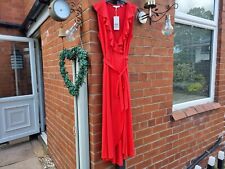 Boden Size 14R Red Jersey Wrap Ruffle Neck Dress-DO174-MED9