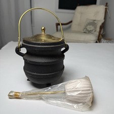 Vtg Cast Iron & Brass Cauldron