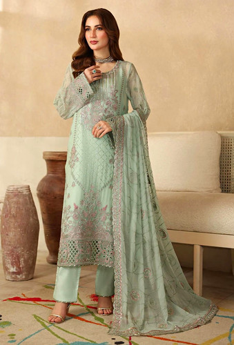 Embroidered semi pure chiffon - pure,