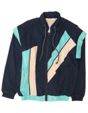 VINTAGE Mens Tracksuit Top Jacket Large Navy Blue Colourblock Nylon BX04