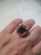 Green Stone Ladies Ring Size S Costume Jewellery Dress Cocktail Statement 