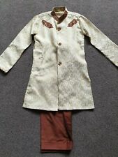 Boys Asian Sherwani in Cream with Copper Shalwar Size 26
