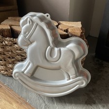 Vintage 1984 Rocking Horse Wilton Metal Cake Tin Novelty Baby Shower Christening