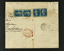 Two Pence Blue. 2d Blue. Two Penny Blue. Partial wrapper 1867. Registered London